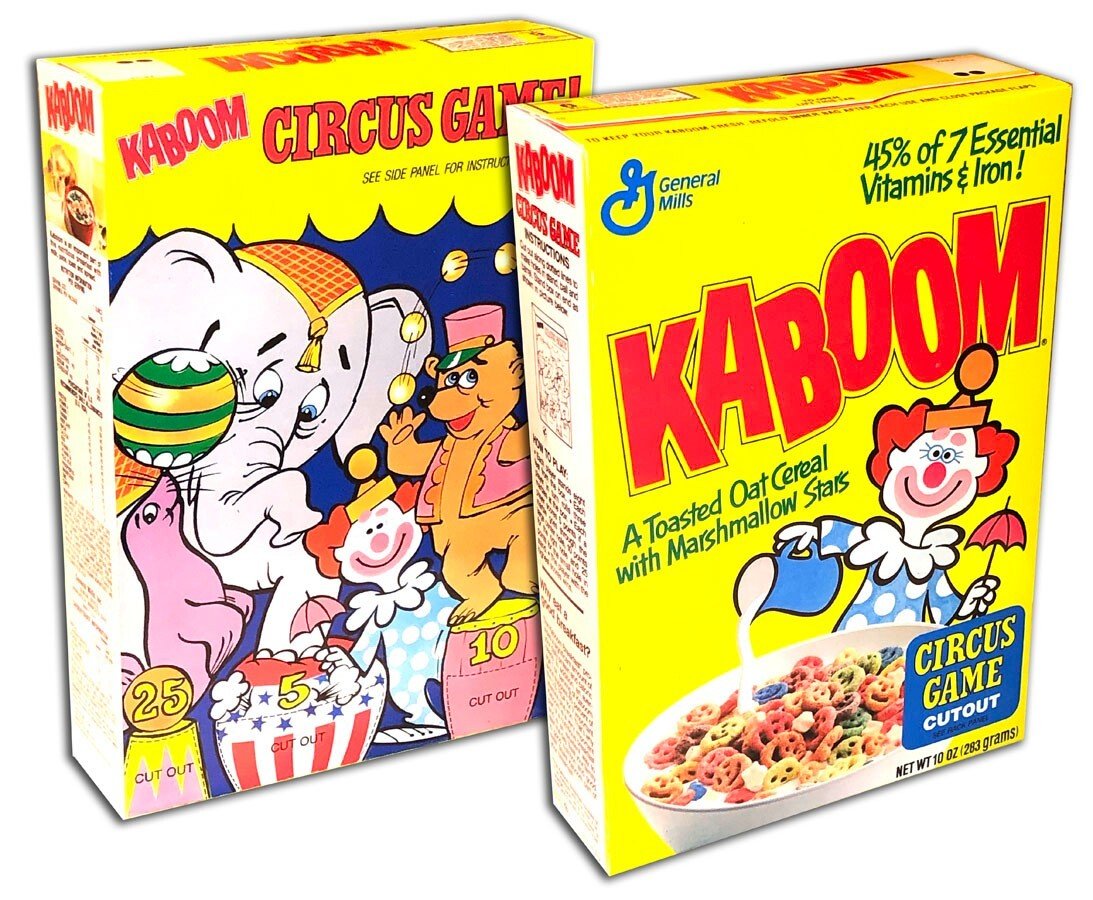 Vintage Kaboom breakfast cereal box circus clown design